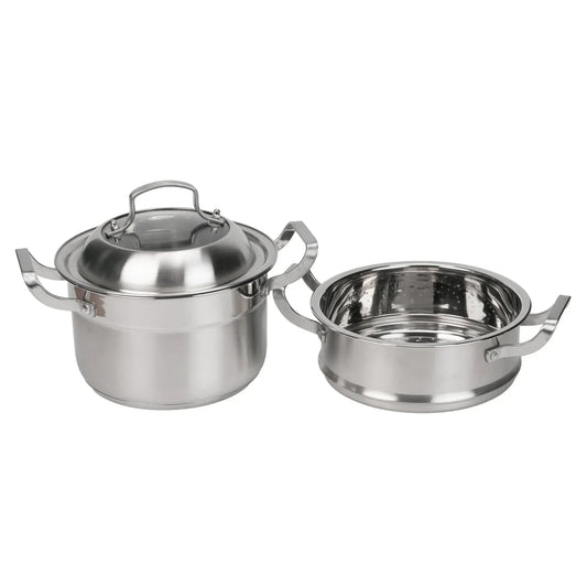 Set de gatit sub aburi, Inox, Naimeed D6720, 3 piese, oala 26x24 cm, strecuratoare, capac