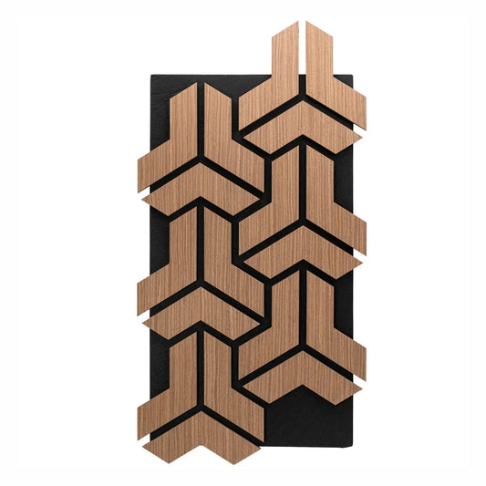 Set 5 Panouri riflaje acustice decorative, HDF si pasla, Naimeed D6761, 90x45x1.8cm, Stejar inchis