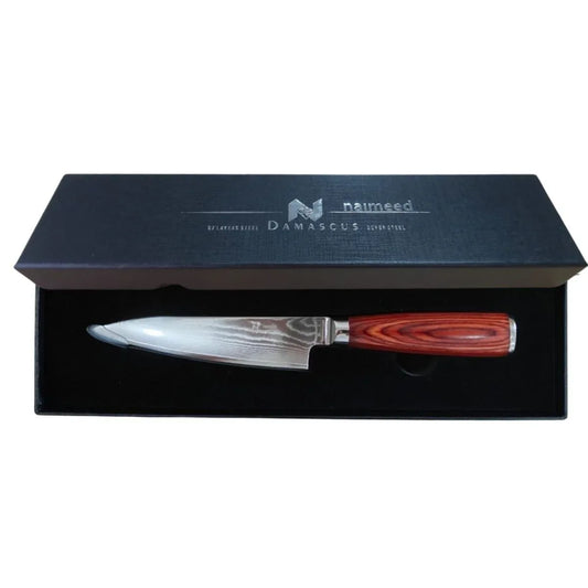 Cutit multifunctional, din otel Damascus, Naimeed D6830, damasc 67 straturi, 25.5 cm, Maro