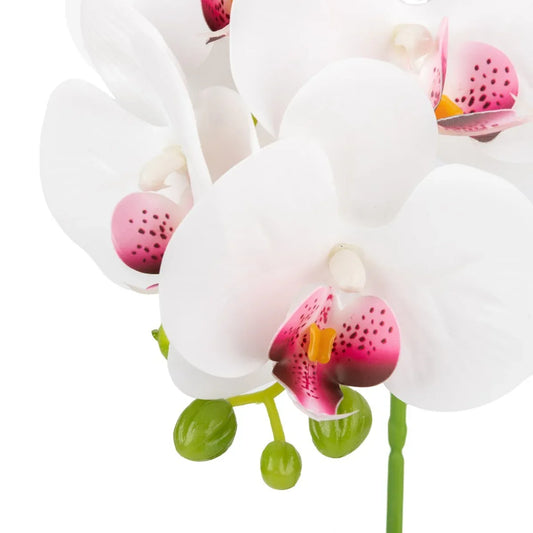 Orhidee cu aspect natural in ghiveci ceramic, 40 cm, Naimeed D6887, Alb