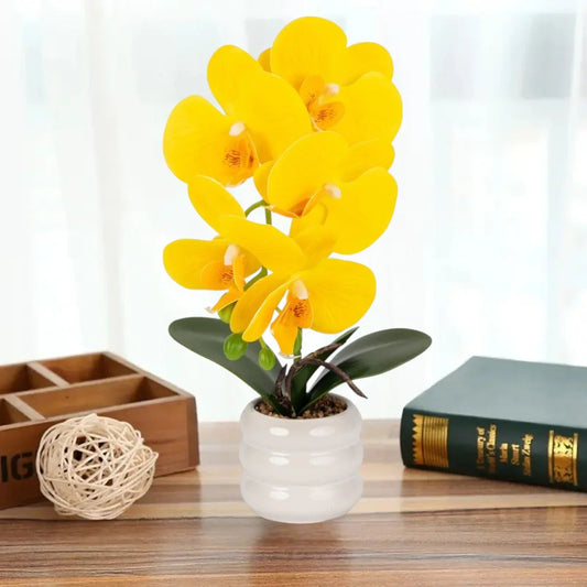 Orhidee cu aspect natural in ghiveci ceramic, 40 cm, Naimeed D6890, Galben