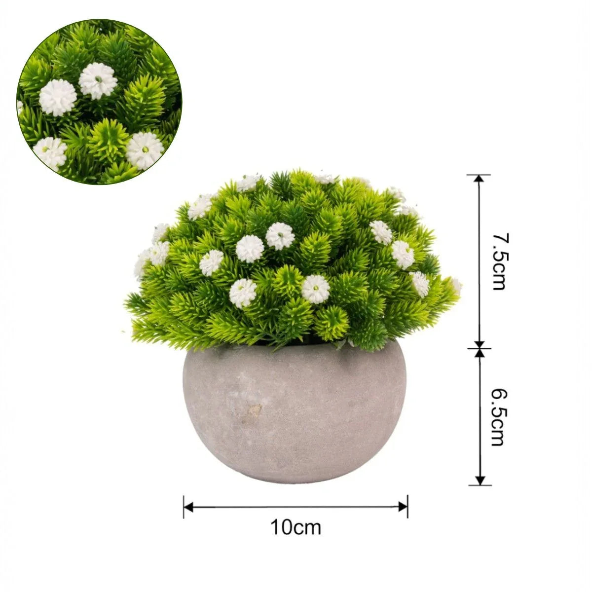 Planta artificiala, tip Cryptomeria, cu ghiveci de hartie, Naimeed D6926, 12x10 cm, Alb