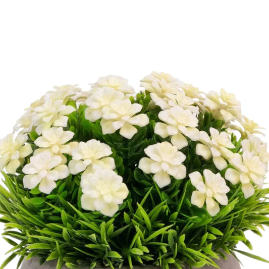 Planta artificiala, tip Gardenia, cu ghiveci din ceramica, Naimeed D6929, 12x10 cm, Alb/Verde