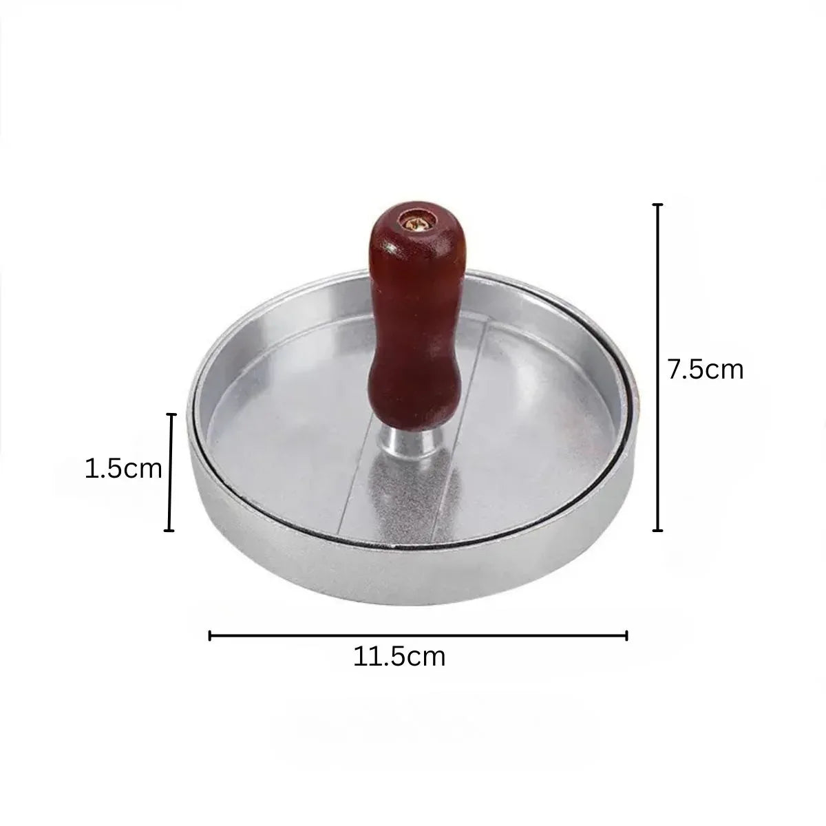 Presa pentru burgeri, din aluminiu cu maner din lemn, 11.5x7.5cm, Naimeed D6996, Argintiu