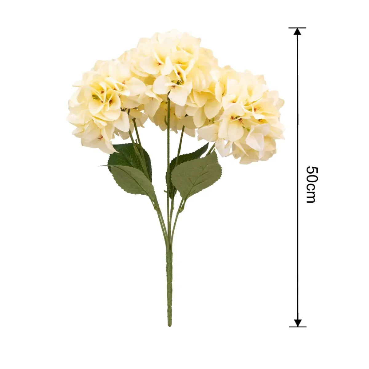 Buchet floare artificiala, Hortensie cu 5 ramuri si 6 capete, 50 cm, Naimeed D7032, Crem