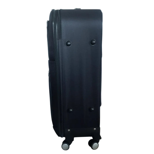 Troler voiaj, Mic, Naimeed D7177, 4 roti duble 360 grade, material textil, inchidere cifru, Negru, 36x22x55cm