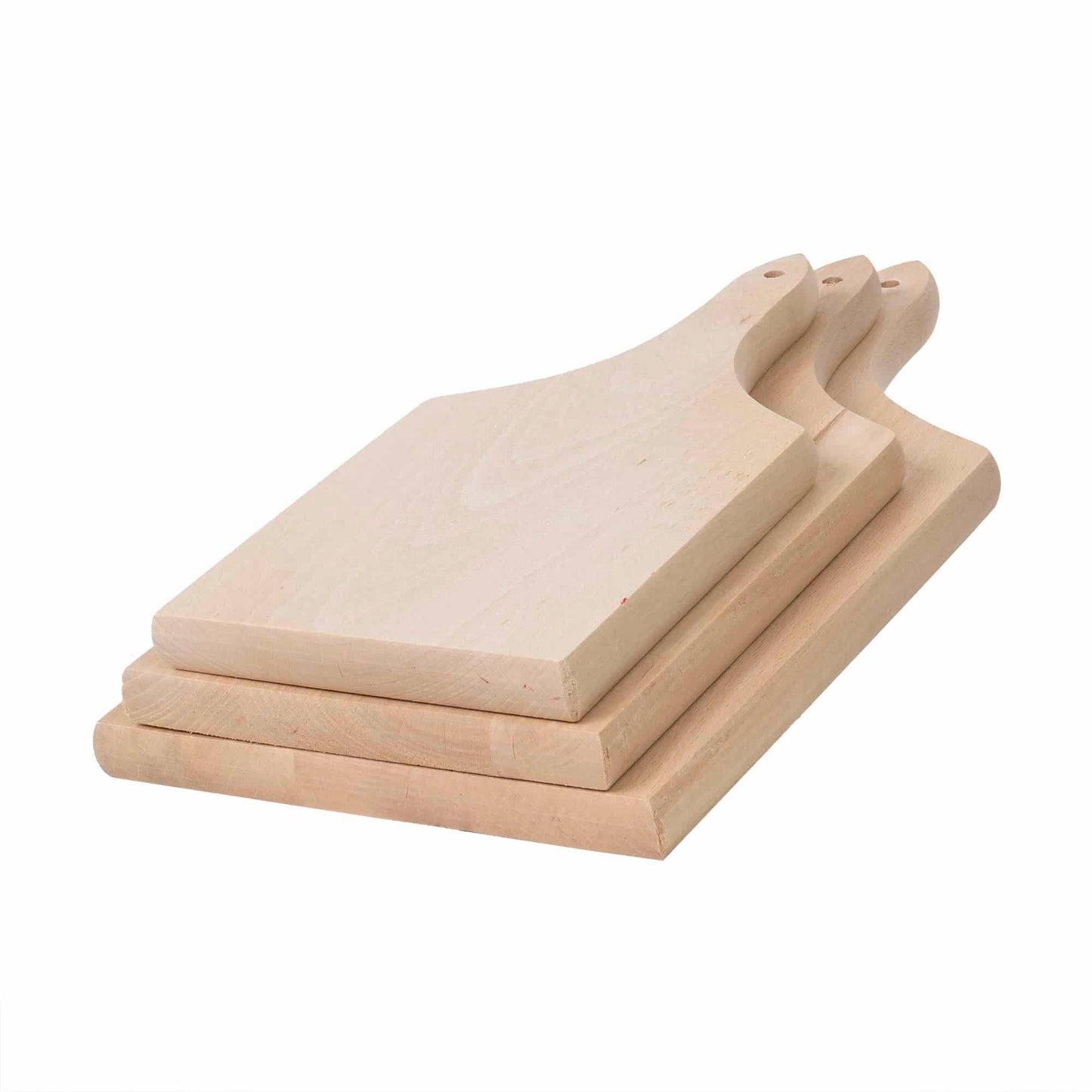 Set 3 bucati tocator cu maner din lemn de fag, grosime 20mm / EXT 6067