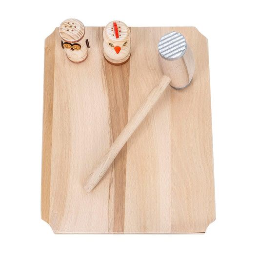 Set tocator dreptunghiular din lemn de fag, 10 piese, 40x30x2cm / EXT 6086