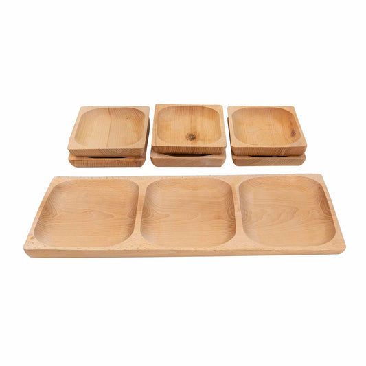 Set 7 platouri patrate din lemn de fag, compartimentat, 50x24x2.5cm / EXT 6171