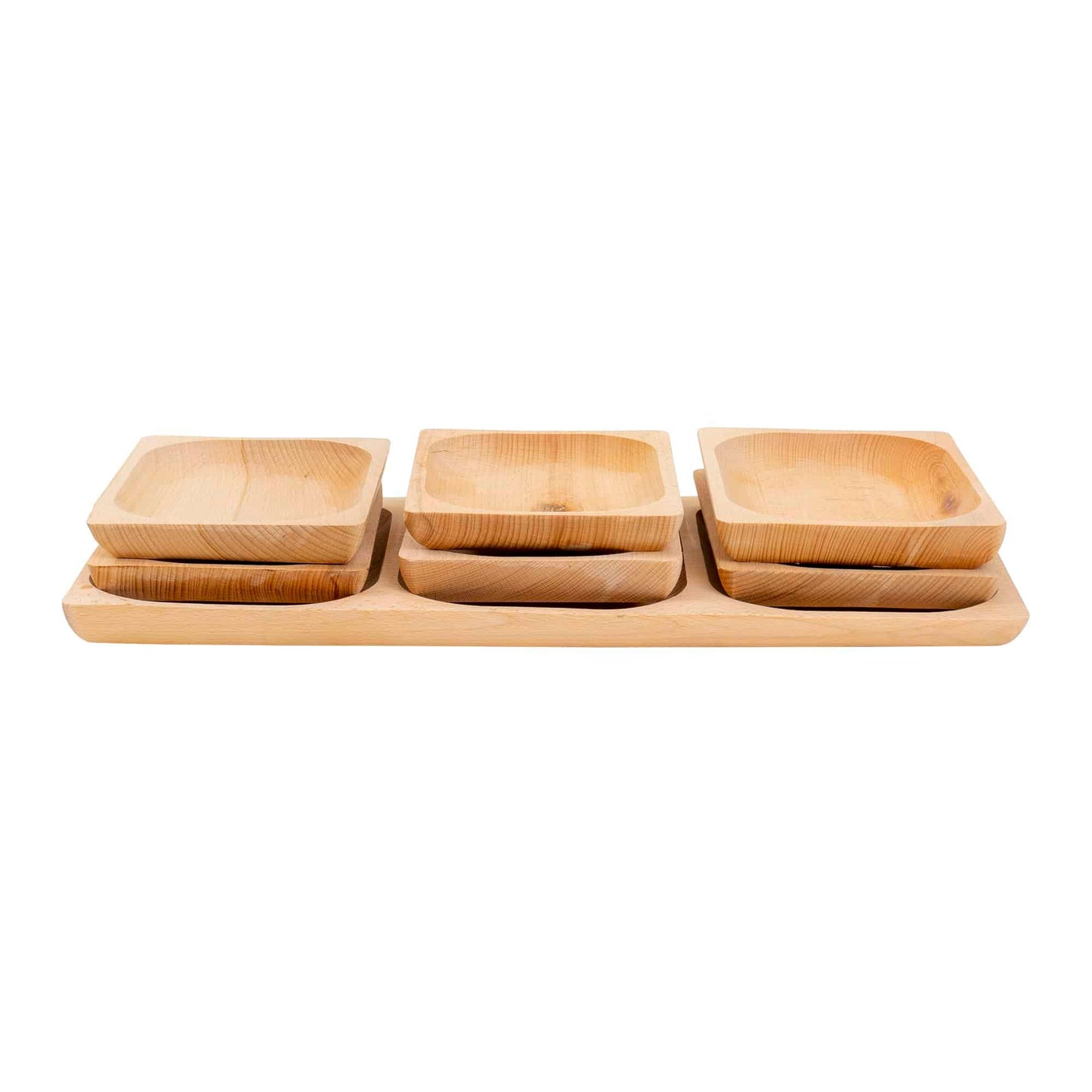 Set 7 platouri patrate din lemn de fag, compartimentat, 50x24x2.5cm / EXT 6171