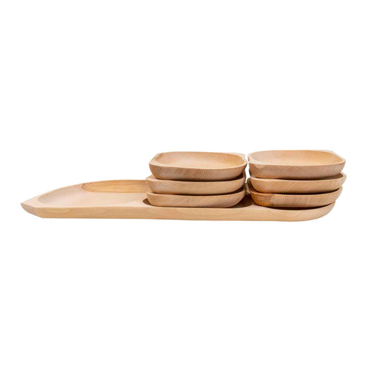 Set 7 platouri ovale din lemn de fag, compartimentat, 64x27x2.5cm / EXT 6173