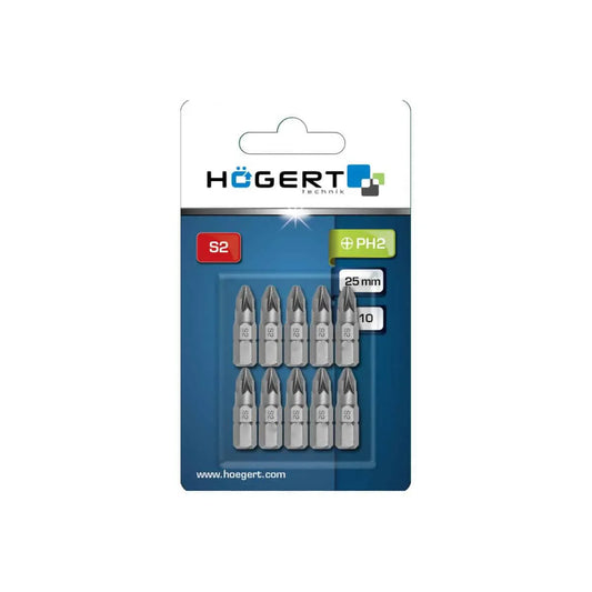 Set 10 bucati, bit-uri pentru surubelnita, PH2, 25mm HOGERT / HT1S304