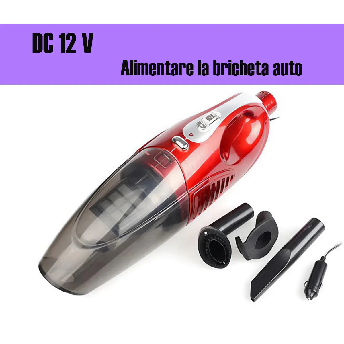 Aspirator auto cu accesorii, filtru praf detasabil, aspirare umeda si uscata, alimentare 12V, JK-013, Rosu