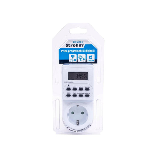 Priza programabica digital, 3600w, 24H/7-16A, 1min alb STROHM / SM-TGE-2B