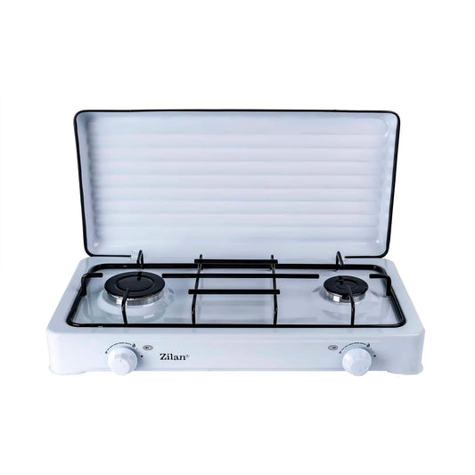 Pachet aragaz 2 ochiuri, 58x29 cm, plus (ceas pentru butelie, 2 m furtun pentru gaz, 3 coliere pentru furtun, aprinzator) ZLN 0025W_A