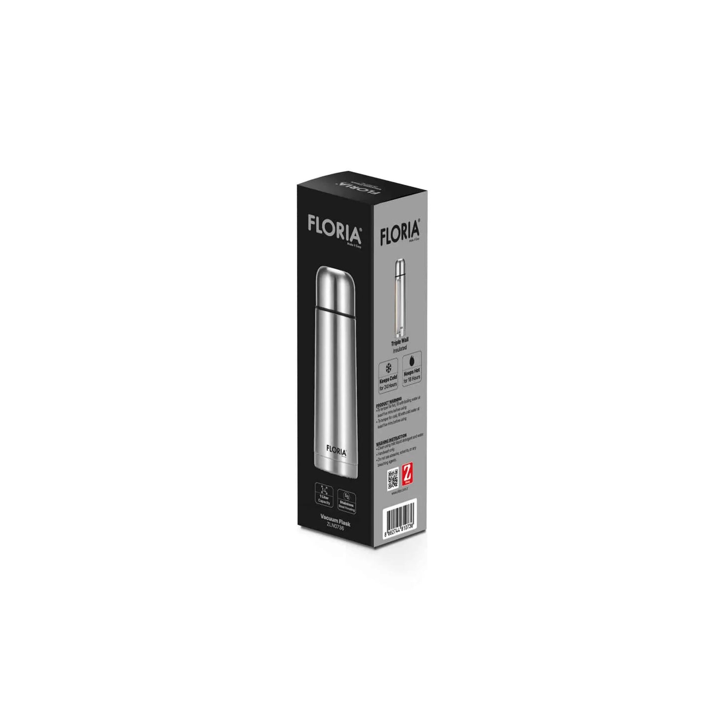 Termos din inox, FLORIA capac functie pahar, capacitate 1L / ZLN 0736