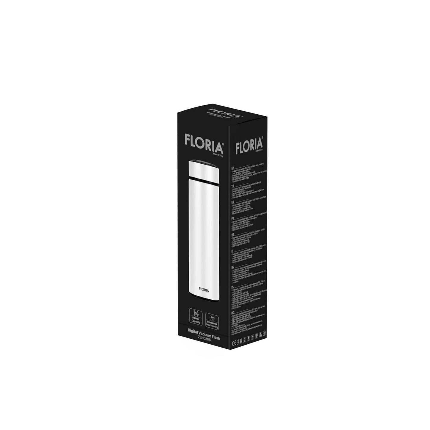 Termos digital, interior din inox, capacitate 500ml FLORIA, alb/ ZLN 0806