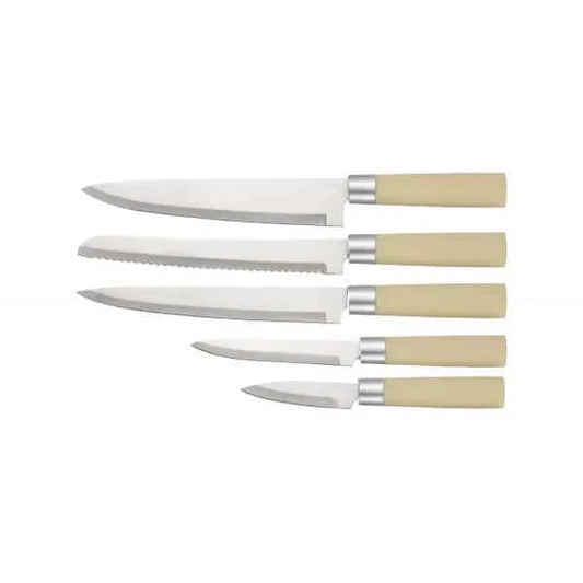 Set 5 cutite din otel inoxidabil, plus suport, crem ZILAN / ZLN 1610