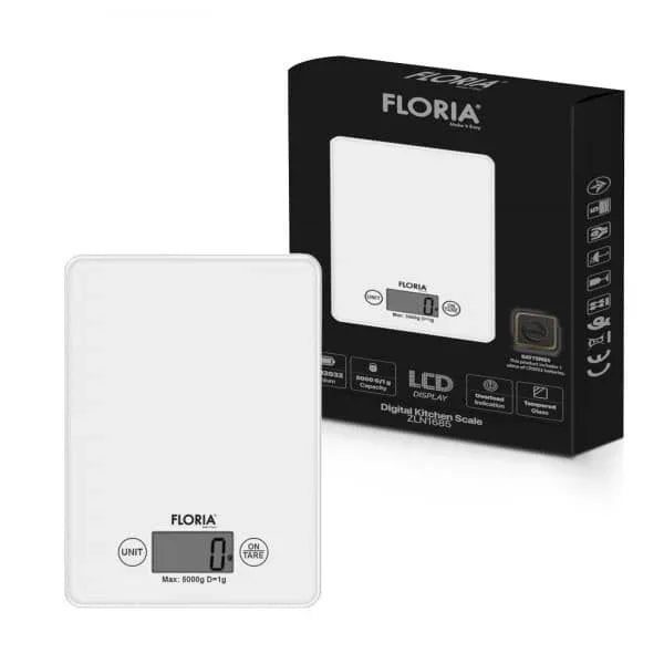 Cantar bucatarie digital, din sticla, 5kg, alb FLORIA / ZLN 1685