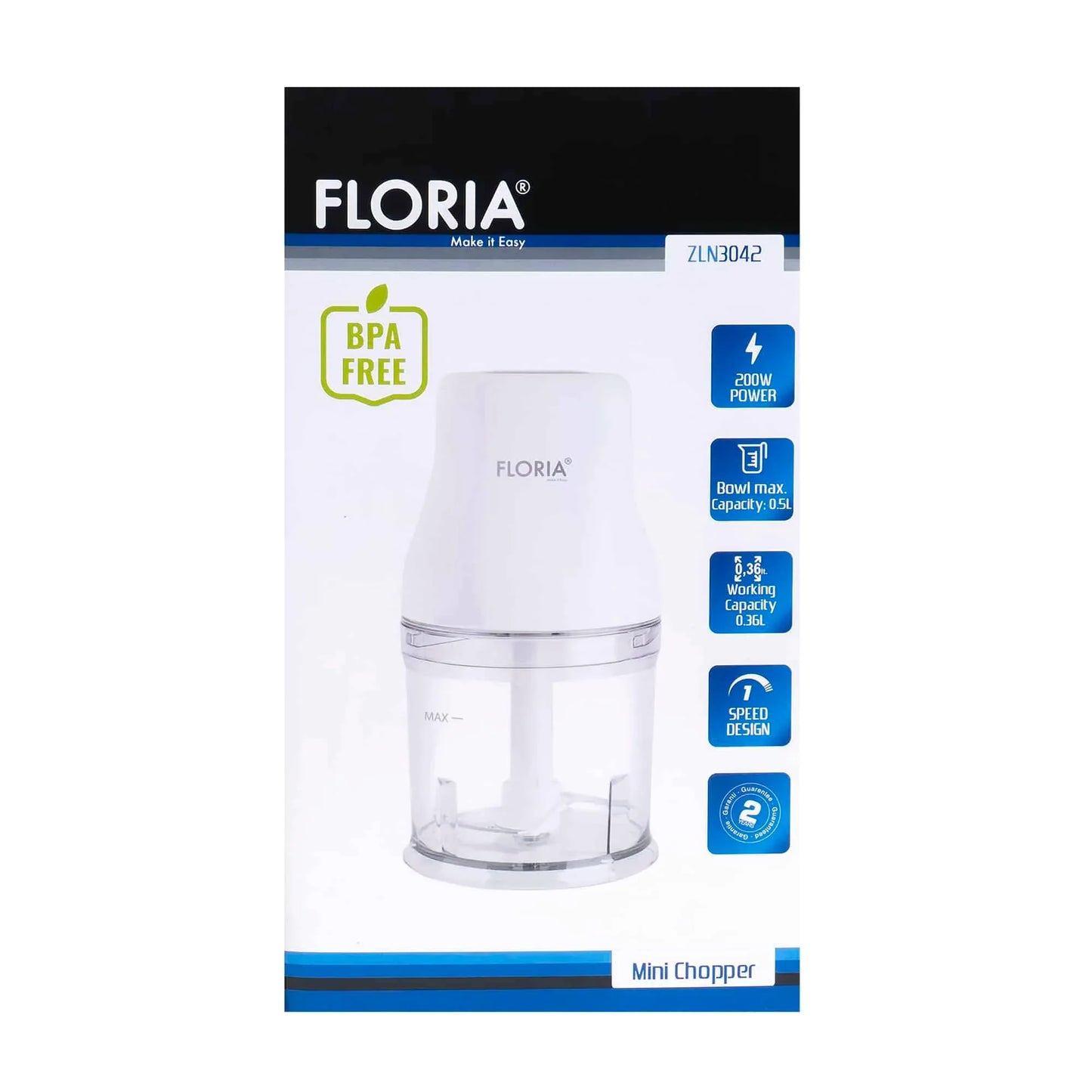 Tocator legume-fructe (chopper), putere 200W, capacitate vas 500 ml, cutit inox / ZLN 3042