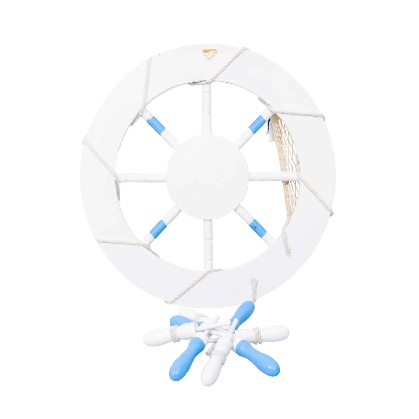 Roata decorativa din MDF, diametru roata 50cm, model carma marina cu plasa, alb/bleu Z-TOOLS / ZTS 8036