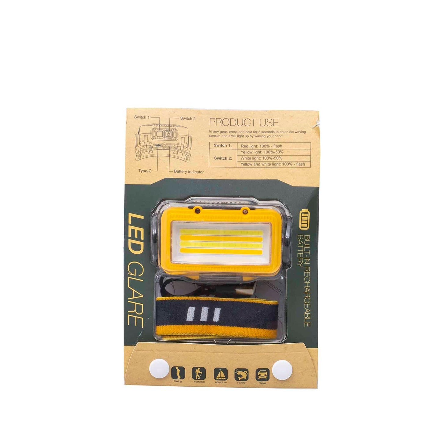 Lanterna de cap, 8 moduri de iluminat, USB, Z-tools W6103A, galben / ZTS 8206