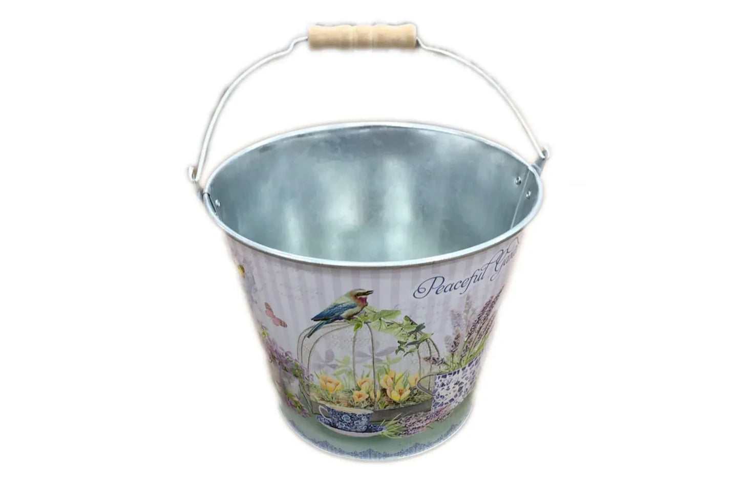 Galetusa decorativa din metal cu maner din lemn D2610, 19x13x15 cm