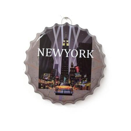 Tablou metalic volumetric tip capsa New York Taxi D32, diametru 40 cm