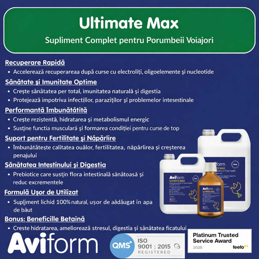 Aviform Ultimate Max – supliment complet pentru porumbei de competiție