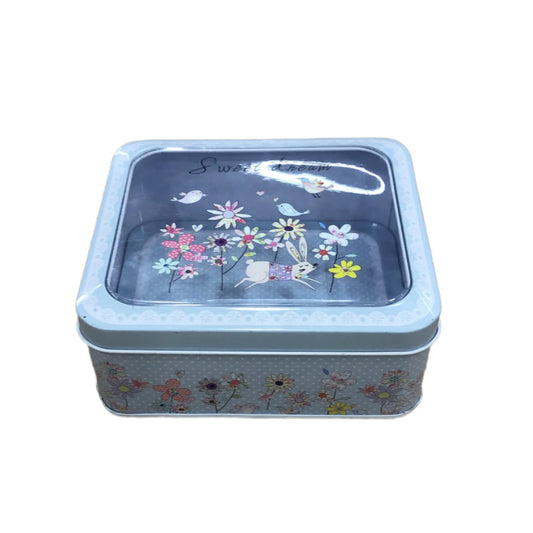 Cutie metalica cu capac transparent pentru decor/depozitare, Naimeed D2633 Cookies, Multicolor, 14 x 12 x 6 cm