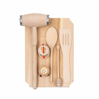 Set tocator dreptunghiular din lemn de fag, 7 piese, 30x20x2cm / 1512