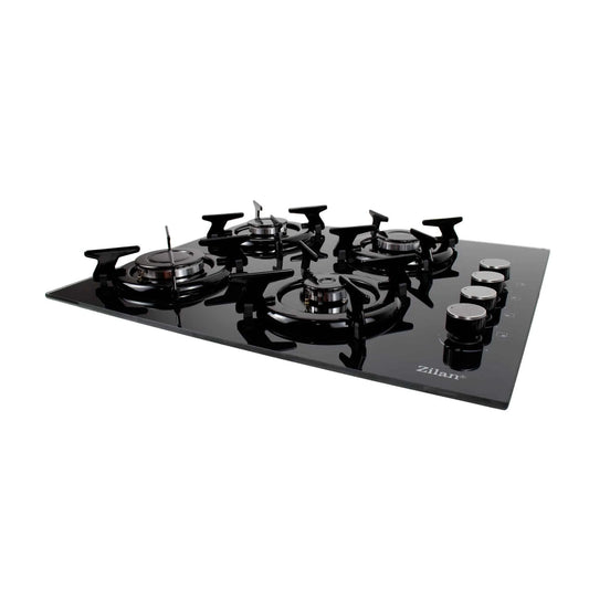Plita incorporabila, gaz GPL sau natural cu 4 ochiuri, aprindere electrica, sticla, negru / ZLN 0058
