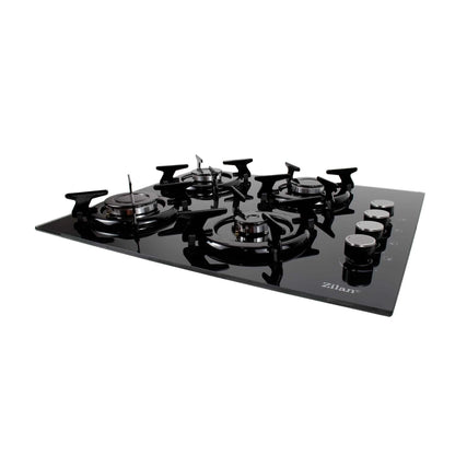 Plita incorporabila, gaz GPL sau natural cu 4 ochiuri, aprindere electrica, sticla, negru / ZLN 0058
