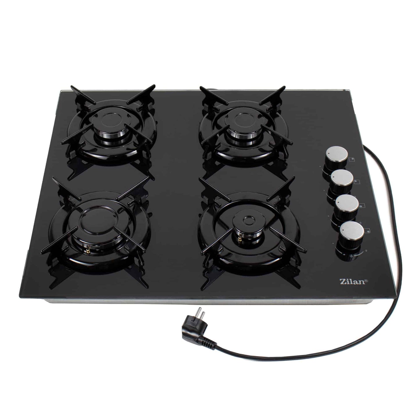 Plita incorporabila, gaz GPL sau natural cu 4 ochiuri, aprindere electrica, sticla, negru / ZLN 0058