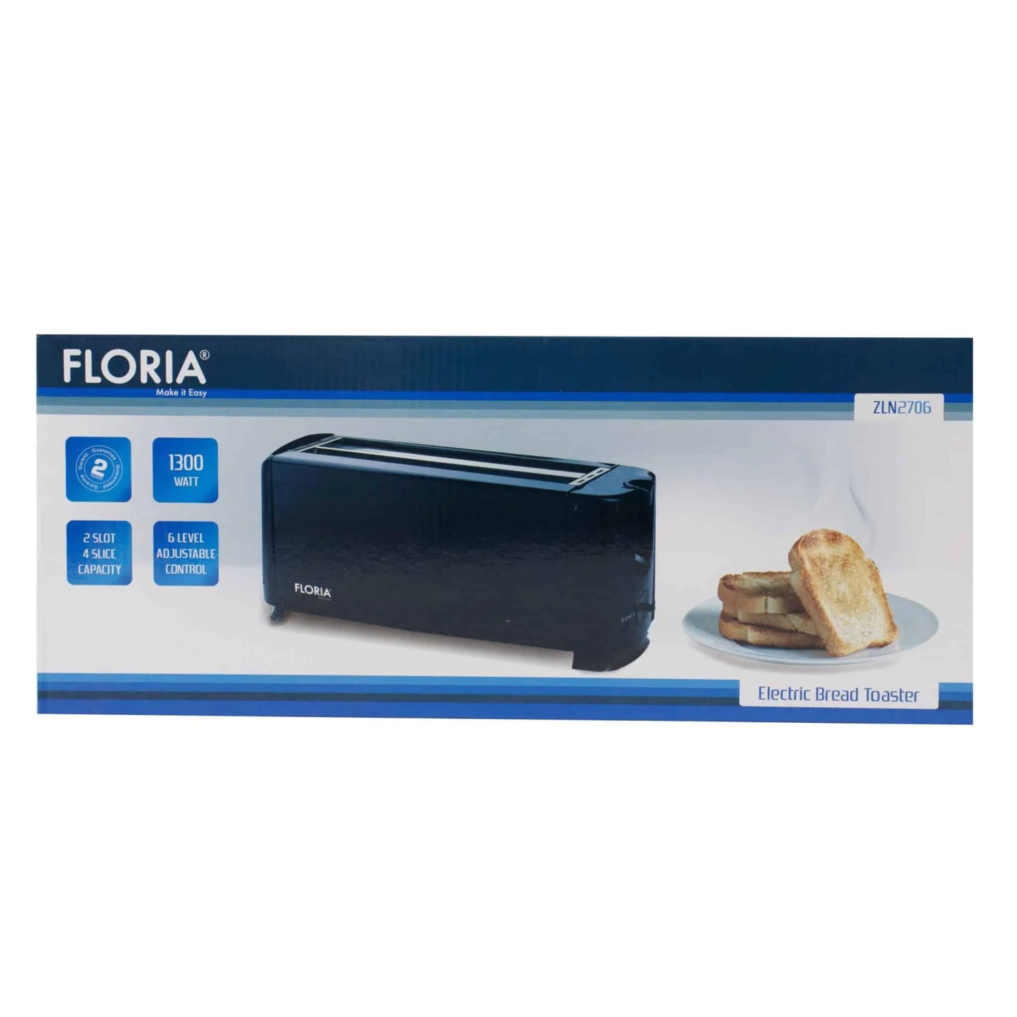 Prajitor de paine Floria, long slot, 4 felii, 1300 W, Negru / ZLN 2706