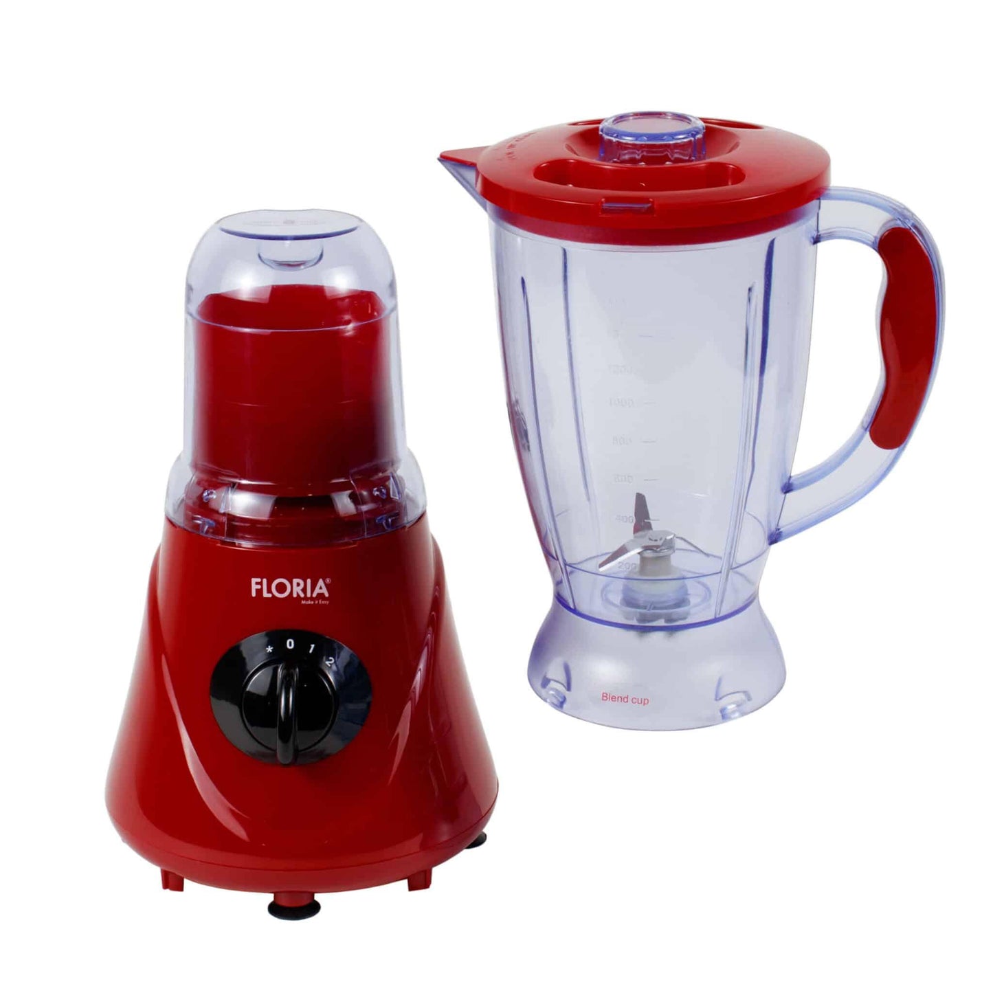 Blender Floria, 2 in 1, Rasnita inclusa, 2 viteze+Pulse, 1.6L, Putere 300W, Rosu / ZLN 7917