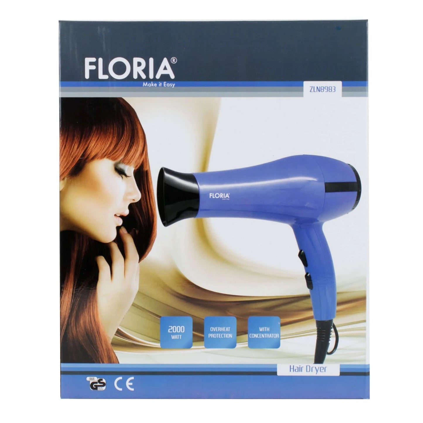 Uscator par cu protectie la supraincalzire, putere 2000W, albastru / ZLN 8983