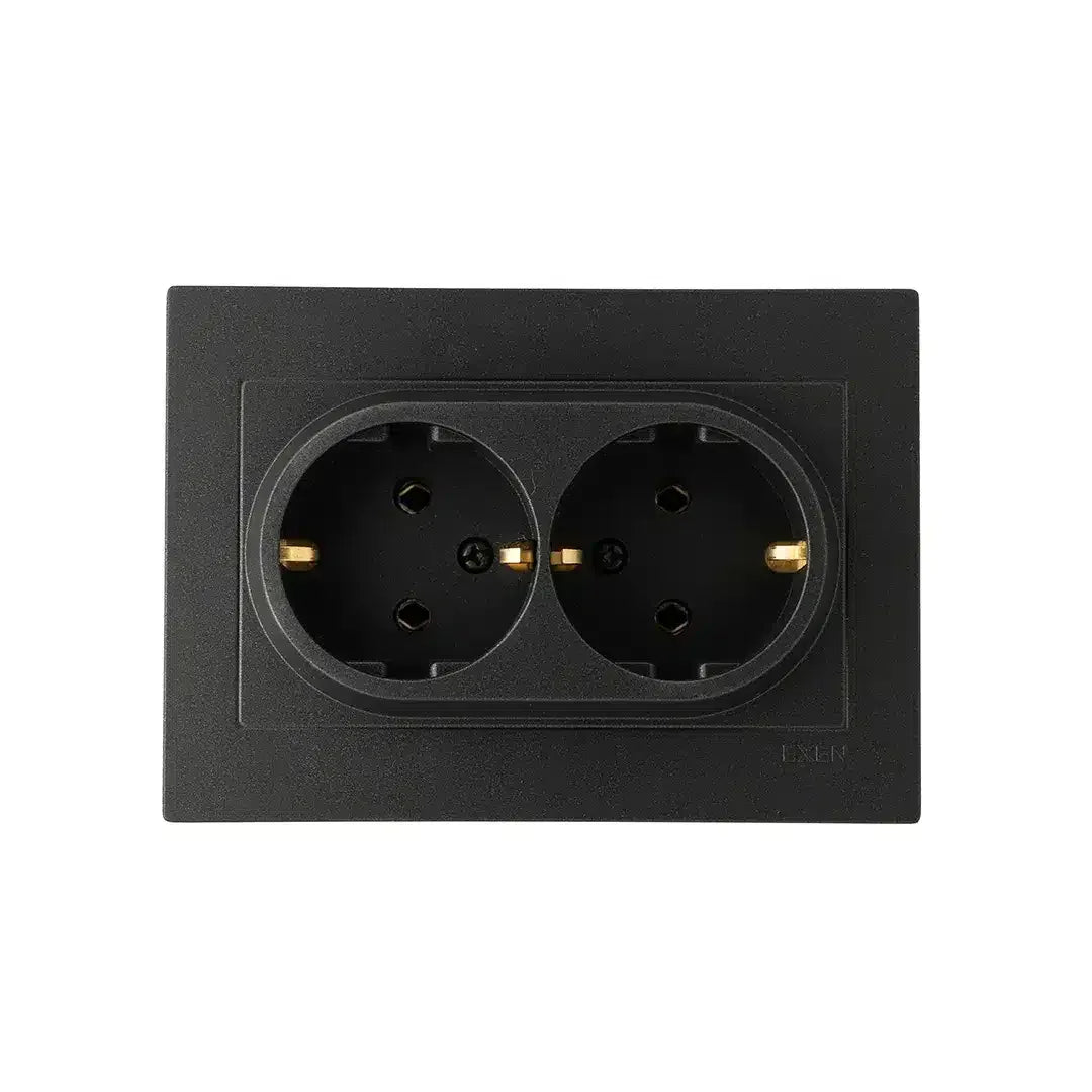 Priza dubla incastrata, 16A, 250V, SCHUKO EXEN negru / 200-141403-245