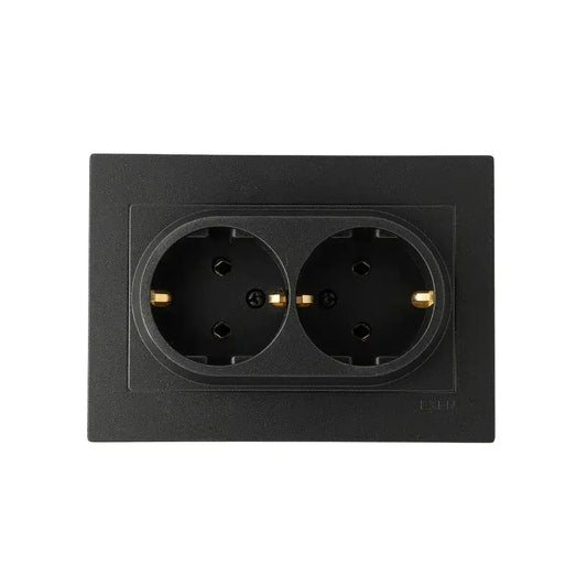 Priza dubla incastrata, 16A, 250V, SCHUKO EXEN negru / 200-141403-245