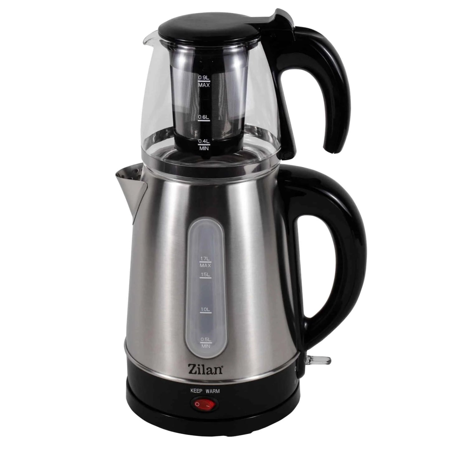Set cana fierbator electrica capacitate 1.7l+ ceainic 0.9l, putere 2200W, inox-sticla / ZLN 3581