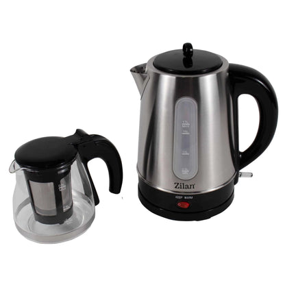 Set cana fierbator electrica capacitate 1.7l+ ceainic 0.9l, putere 2200W, inox-sticla / ZLN 3581