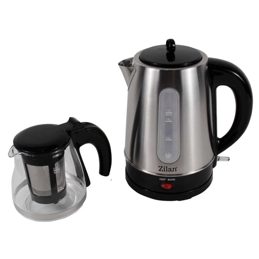 Set cana fierbator electrica capacitate 1.7l+ ceainic 0.9l, putere 2200W, inox-sticla / ZLN 3581