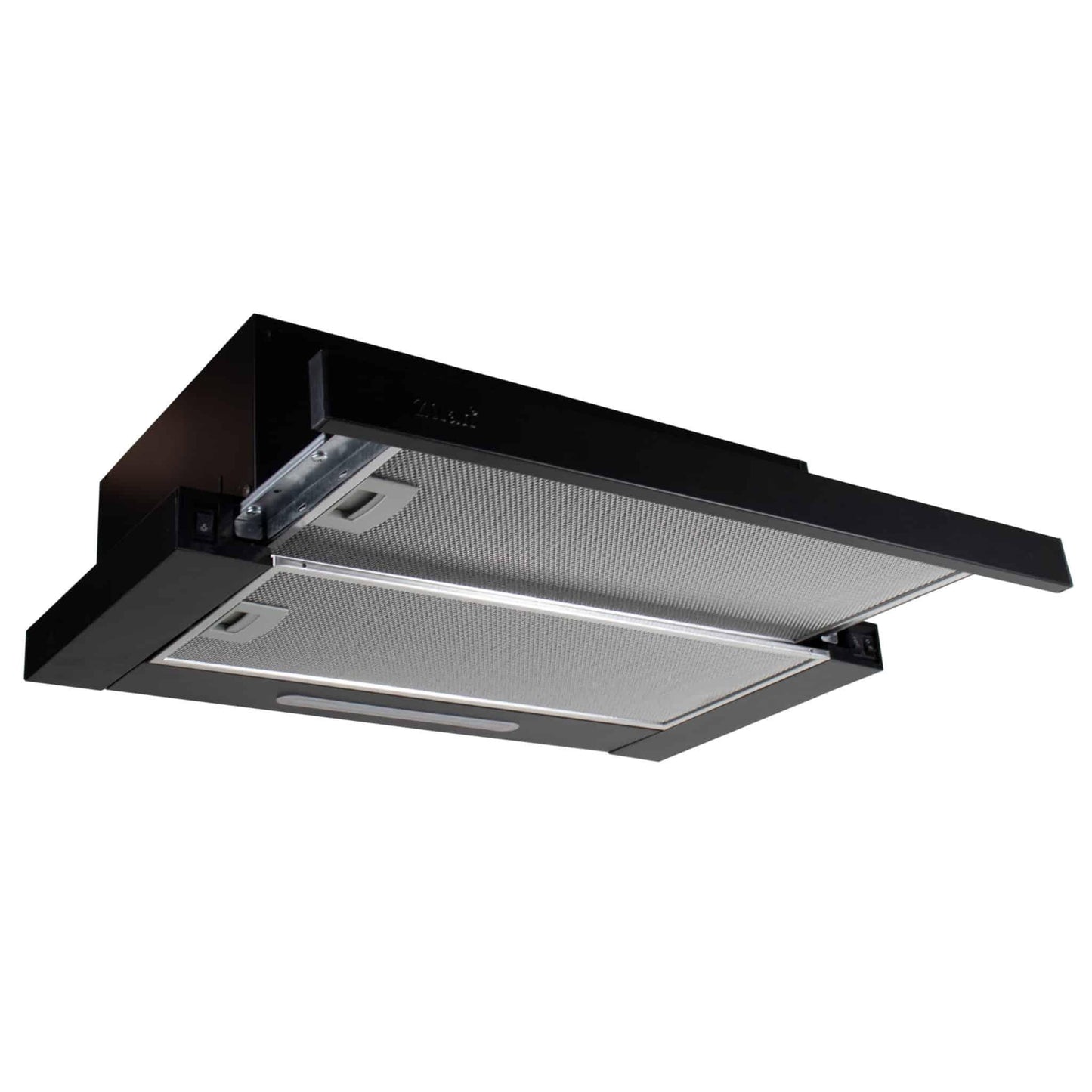Pachet plita incorporabila (0058), gaz butelie sau gaz natural (duze de schimb incluse), 59x51 cm, aprindere electrica, sticla neagra si hota Incorporabila telescopica 2 motoare (3680), 2 x 95w / SET 30007