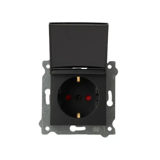 Priza simpla incastrata, cu capac 16A, 250V, SCHUKO EXEN negru / 290-001403-240