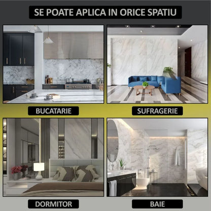 Set 6 panouri decorative autoadezive cu folie de aluminiu, efect marmura,  suprafata acoperita 1.08 m², Naimeed D7119, 60x30 cm, Crem