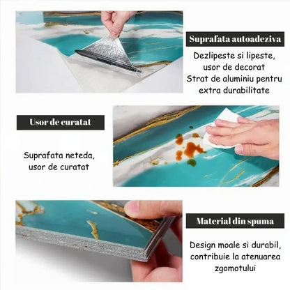 Set 6 panouri decorative autoadezive cu folie de aluminiu, efect marmura,  suprafata acoperita 1.08 m², Naimeed D7116, 60x30 cm, Multicolor