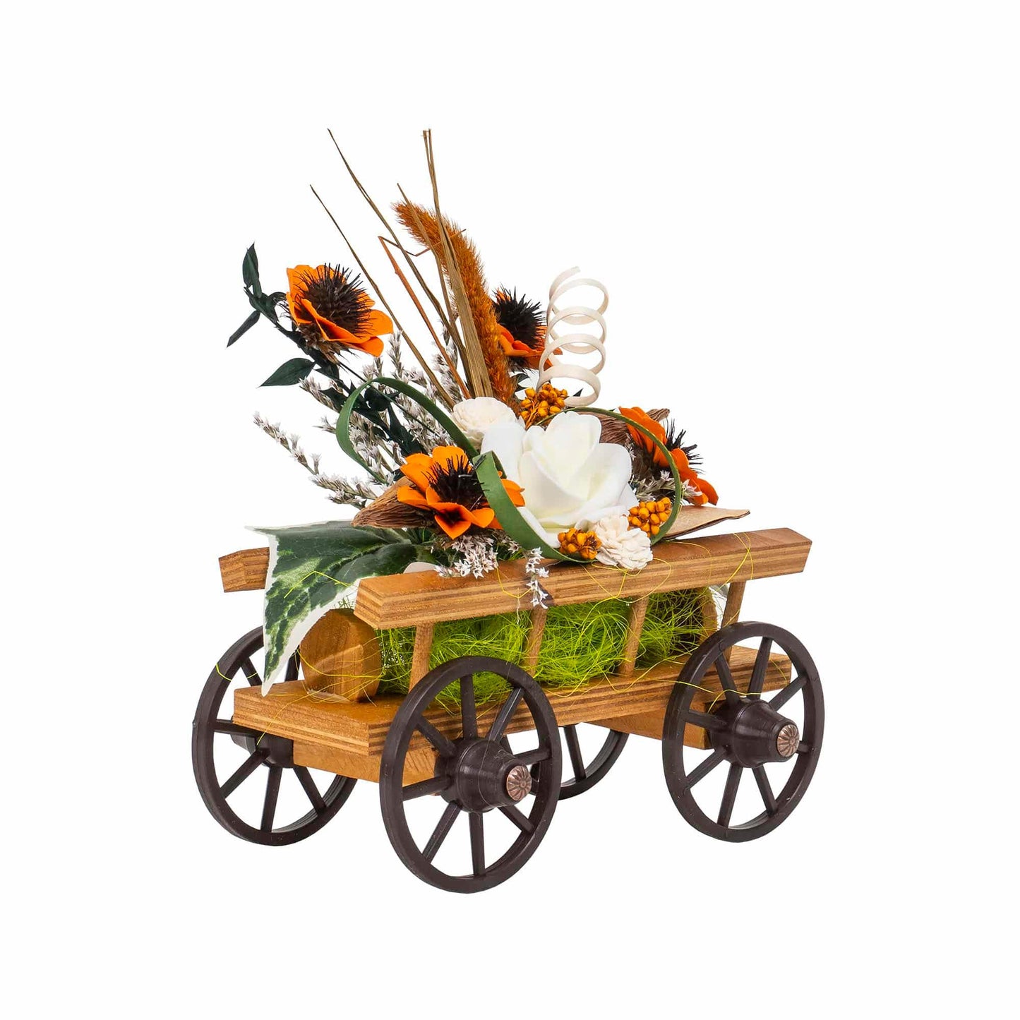 Aranjament caruta din lemn cu flori / EXT 10160