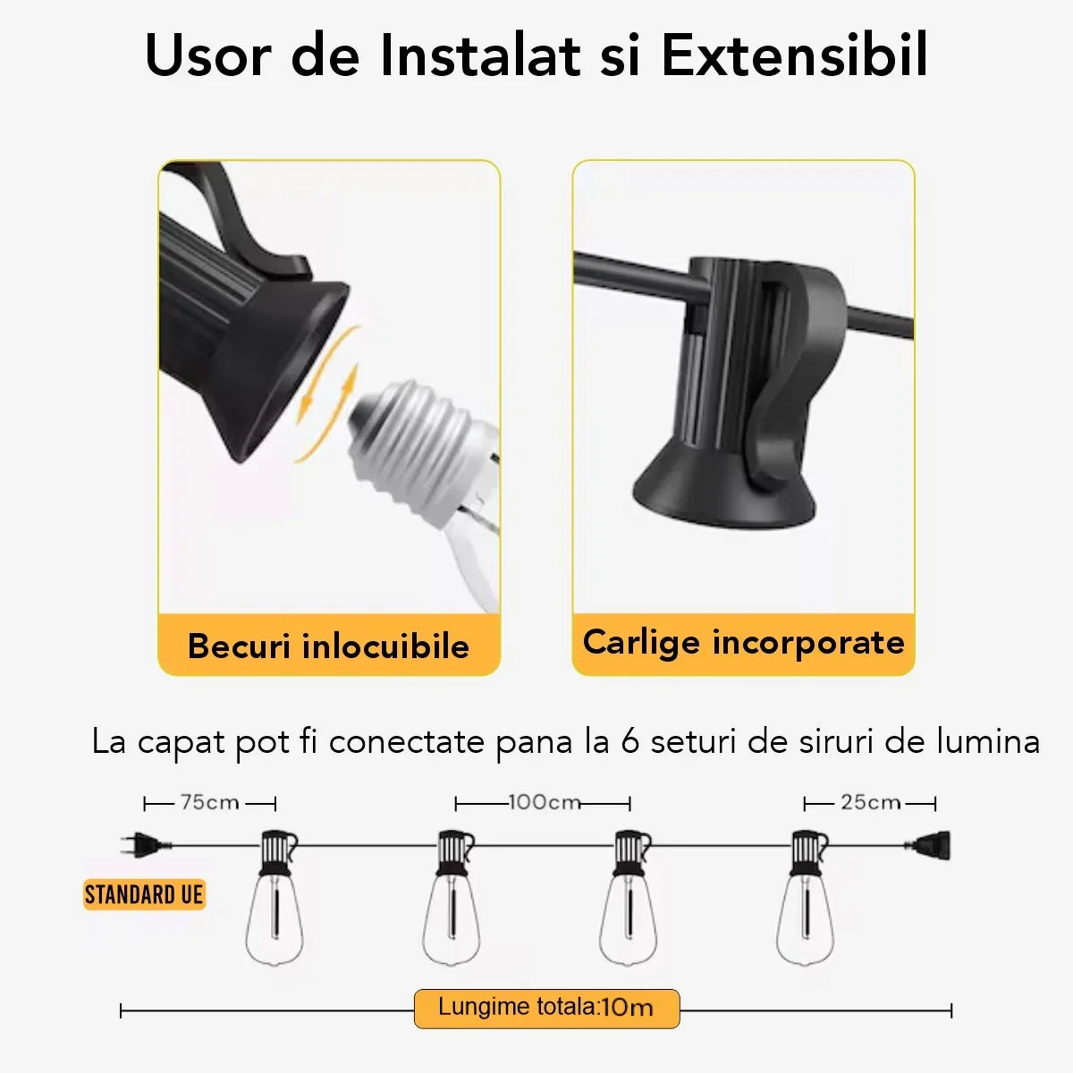 Ghirlanda luminoasa, decorativa, interconectabila, Naimeed D6121, 10m, 10 Becuri LED, Lumina Alb Rece