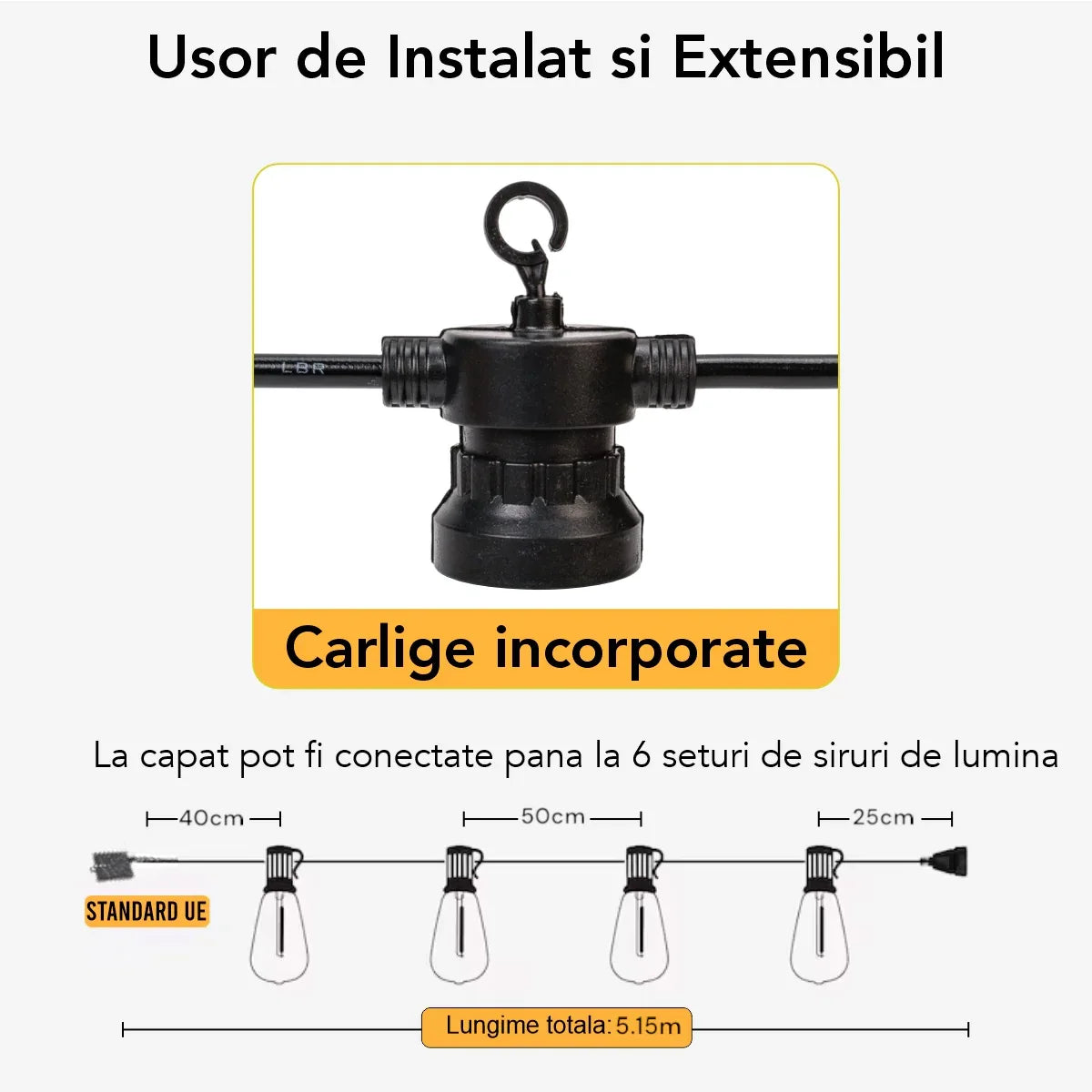 Ghirlanda luminoasa, solara, decorativa, interconectabila, Naimeed D6099, 5m, 10 Becuri LED, Lumina Alb Cald