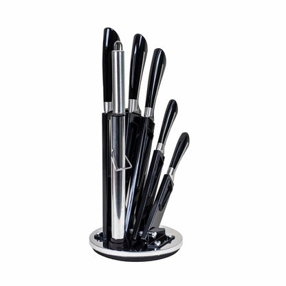 Set cutite cu suport, 8piese, inox, negru / CC9808